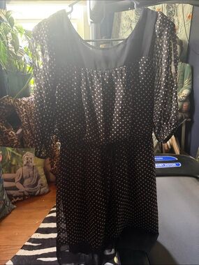Black Polka Dot Sheer-Sleeve Dress